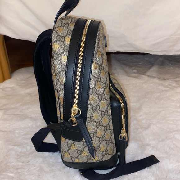 Zip Pocket Bee Backpack Printed GG Coated Canvas Small - Picture 2 of 4